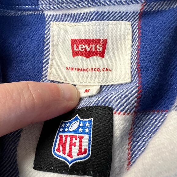 Levi’s NY Giants Plaid Button Down Flannel Shirt size medium NFL blue white - Picture 5 of 9